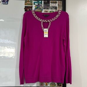 INC rhinestone collar sweater